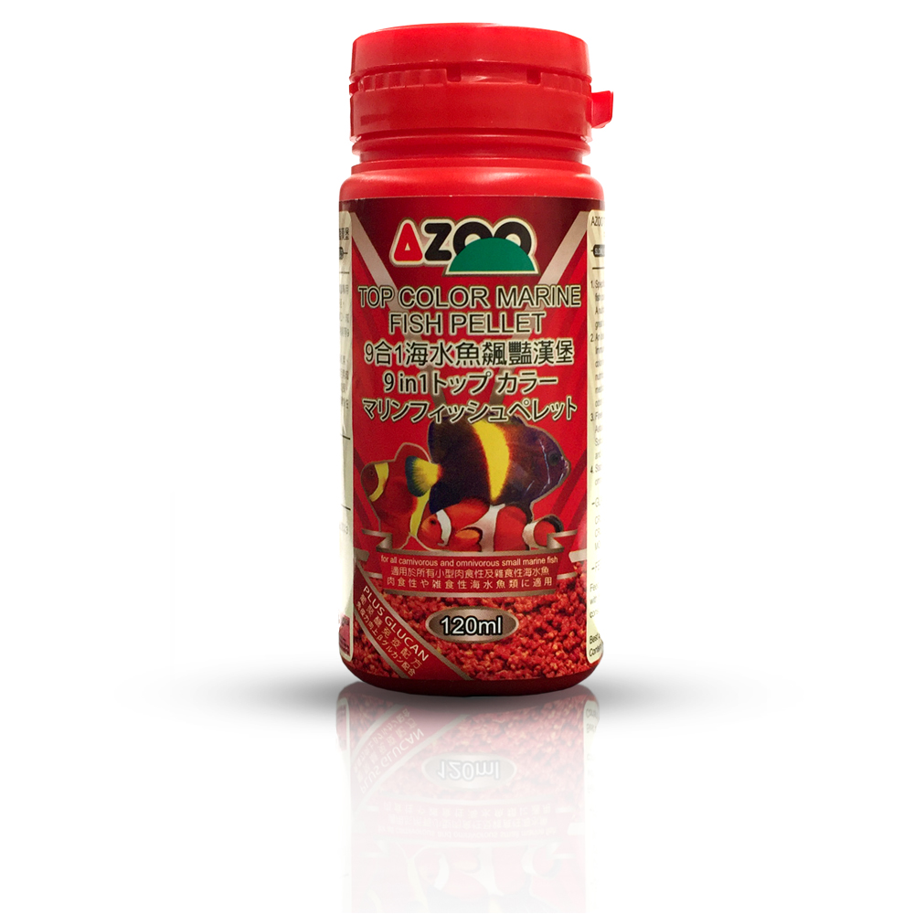 9 in 1 Top color marine fish pellet (pélet para peces marinos máxima fijación de color) 120ml
