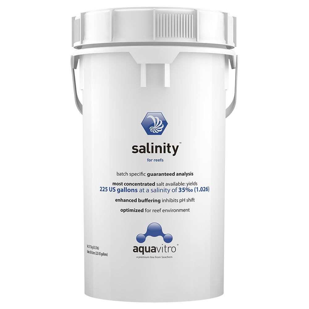 Salinity, preparado anhidro profesional 29,8 kg / 65 lbs, prepara 225 gal, especial arrecife